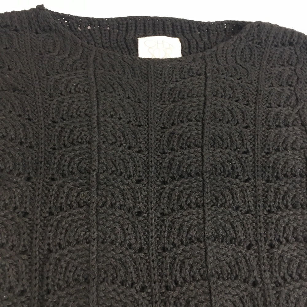 Black Open Knit Scalloped Hem Sweater | Cottagecore Coastal Minimalist · Cha Sor - Picture 6 of 11